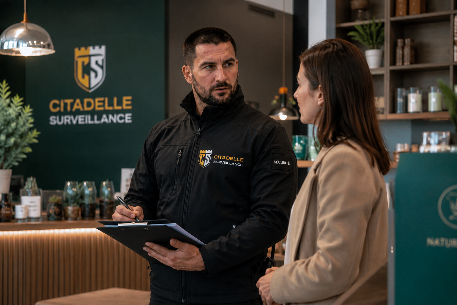 Agent Citadelle Surveillance accompagnant une cliente